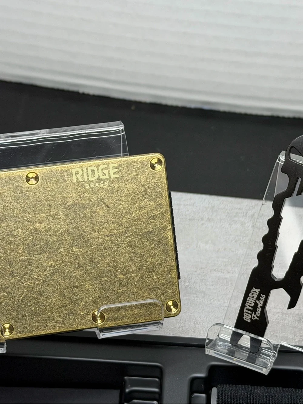 RIDGE WALLET | BRASS w/GOLD PVD SCREWS + BLACK G6 FEARLESS KEYCHAIN MULTI-TOOL